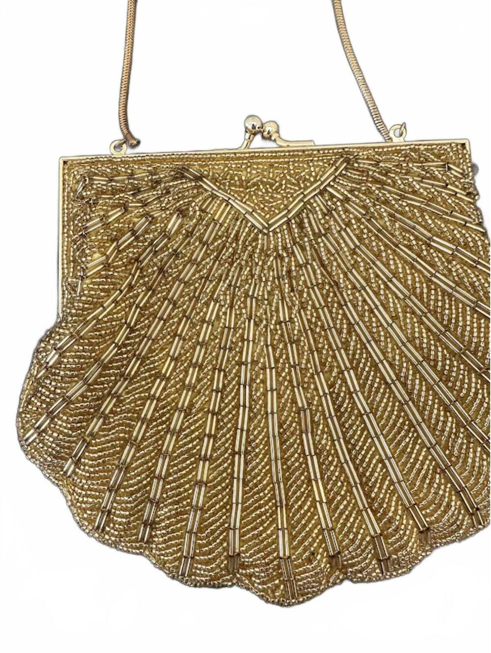 Vintage Gold Beaded Shell Clutch Chain Strap